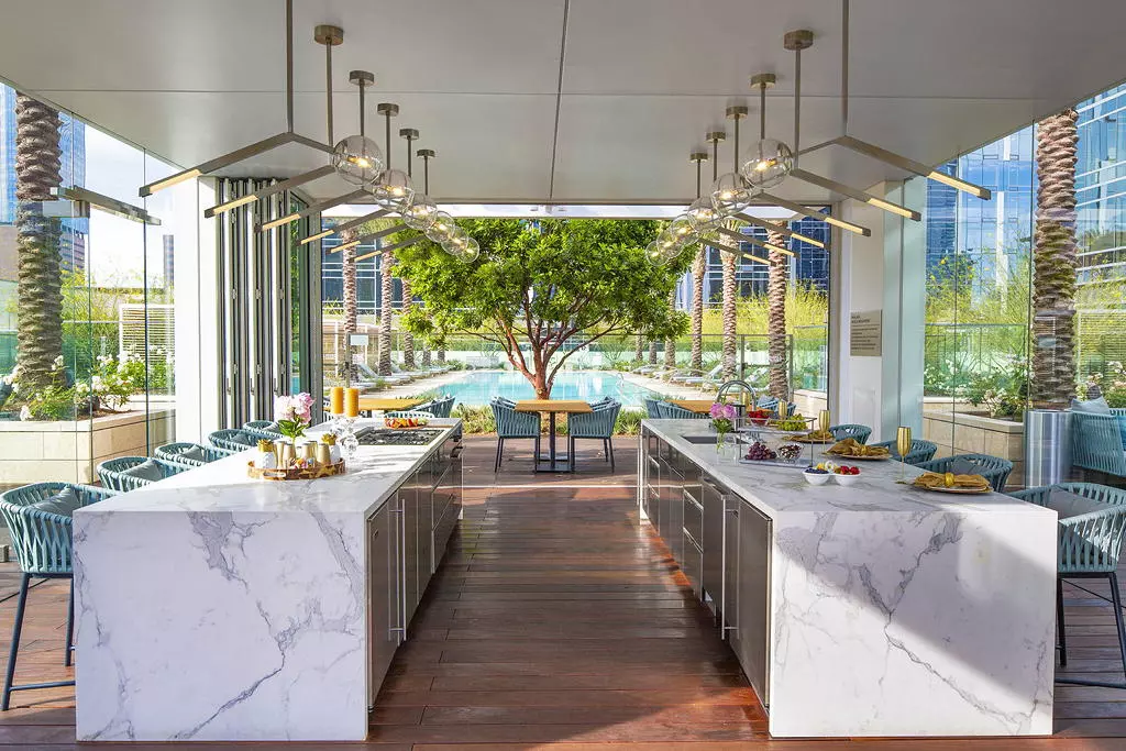 Outdoor Kitchen Area at THEA residences in Downtown Los Angeles