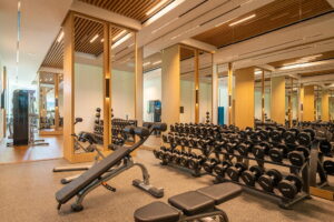 Weight and exercise room at THEA residences in Downtown Los Angeles